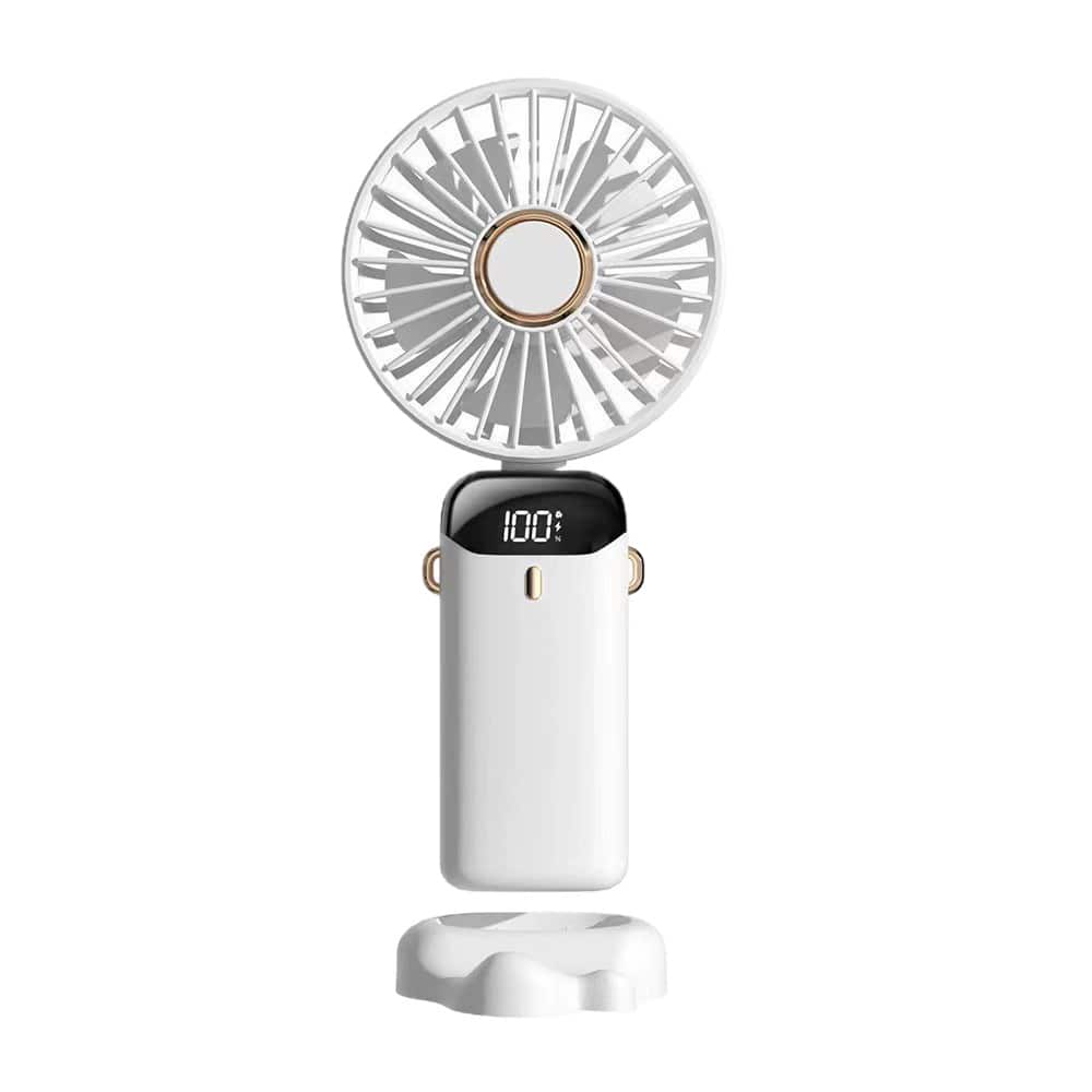 Cluzine - White 3-in-1 Handheld Portable Fan, 4000mAh, 5 Speeds, Neck Fan/Desk Fan for Makeup & Travel