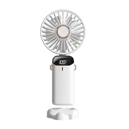 Front. Cluzine - White 3-in-1 Handheld Portable Fan, 4000mAh, 5 Speeds, Neck Fan/Desk Fan for Makeup & Travel.