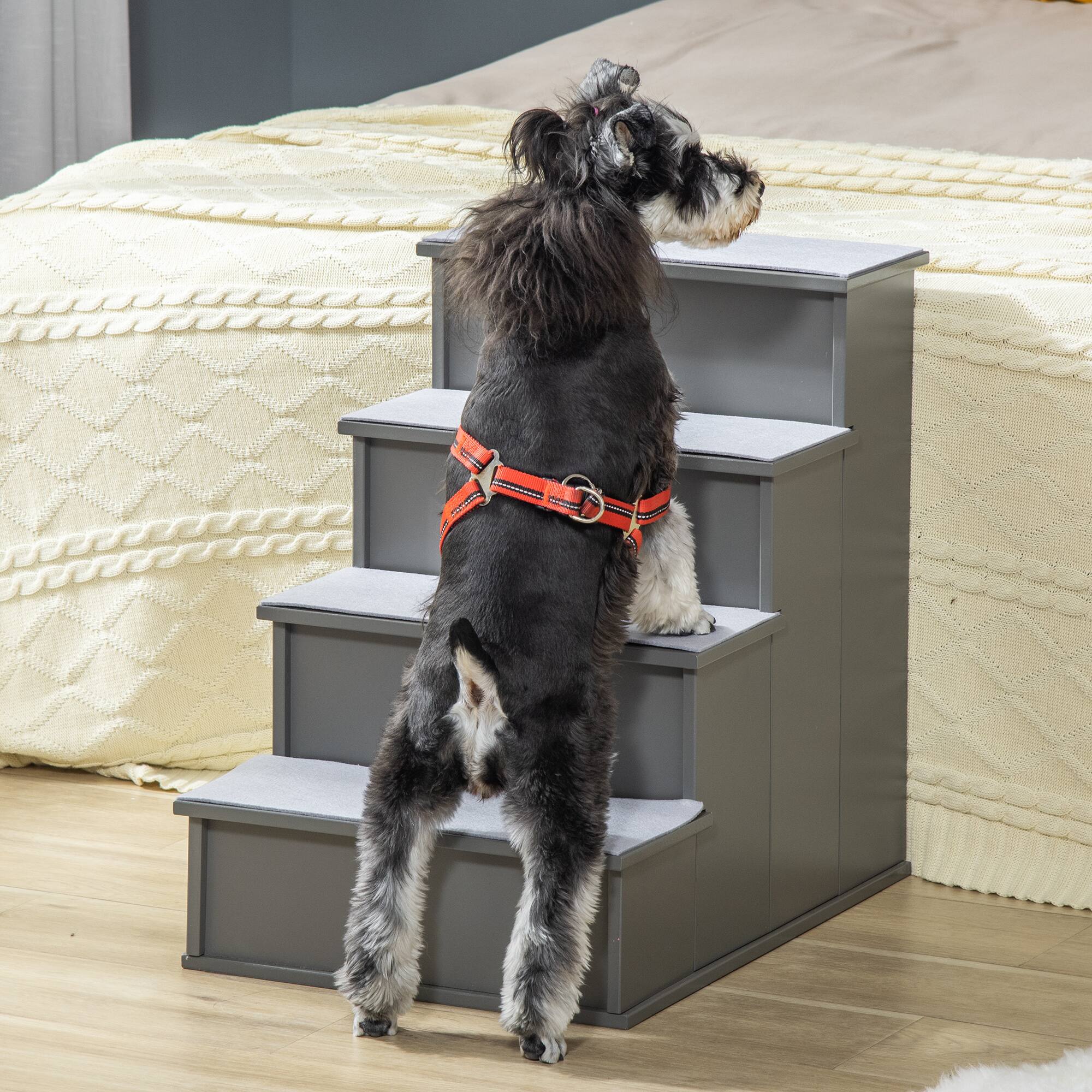 Angle. Pawhut - Pet Stairs, Small Pet Steps with Cushioned Removable Covering for Dogs and Cats Up To 22 Lbs. - Grey.