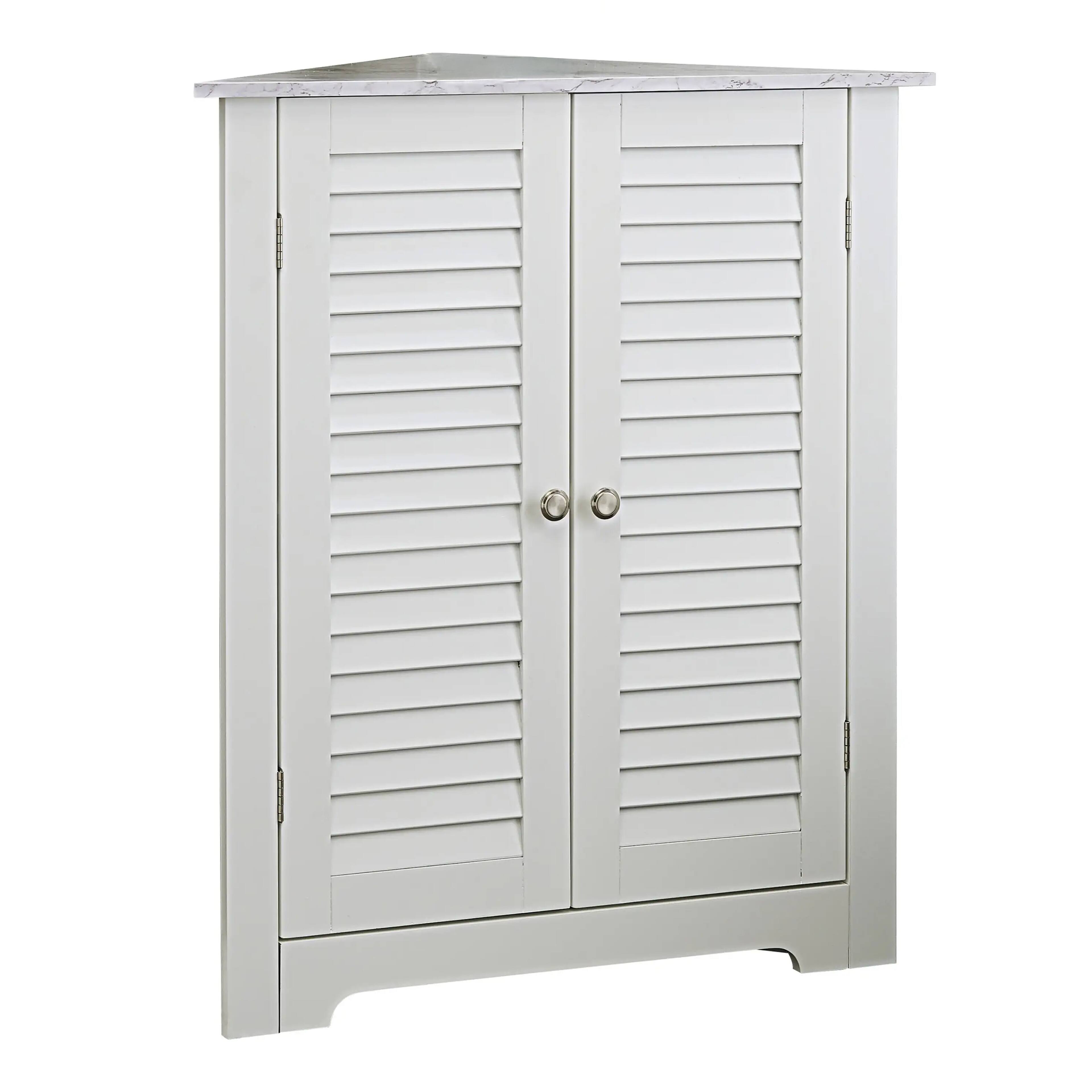 Angle. Kings Brand Furniture - Kings Brand Furniture White Freestanding Bathroom Corner Cabinet Storage with Doors and Two Shelves - White.