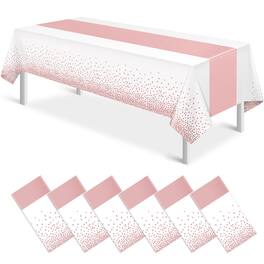 Dapper Styles - Hot Tablecloth Party Decorations Plastic Table Cloth Printed Runner Disposable Rectangle Cover For Birthday - White Rose Gold-108" x 54" (Rectangular)