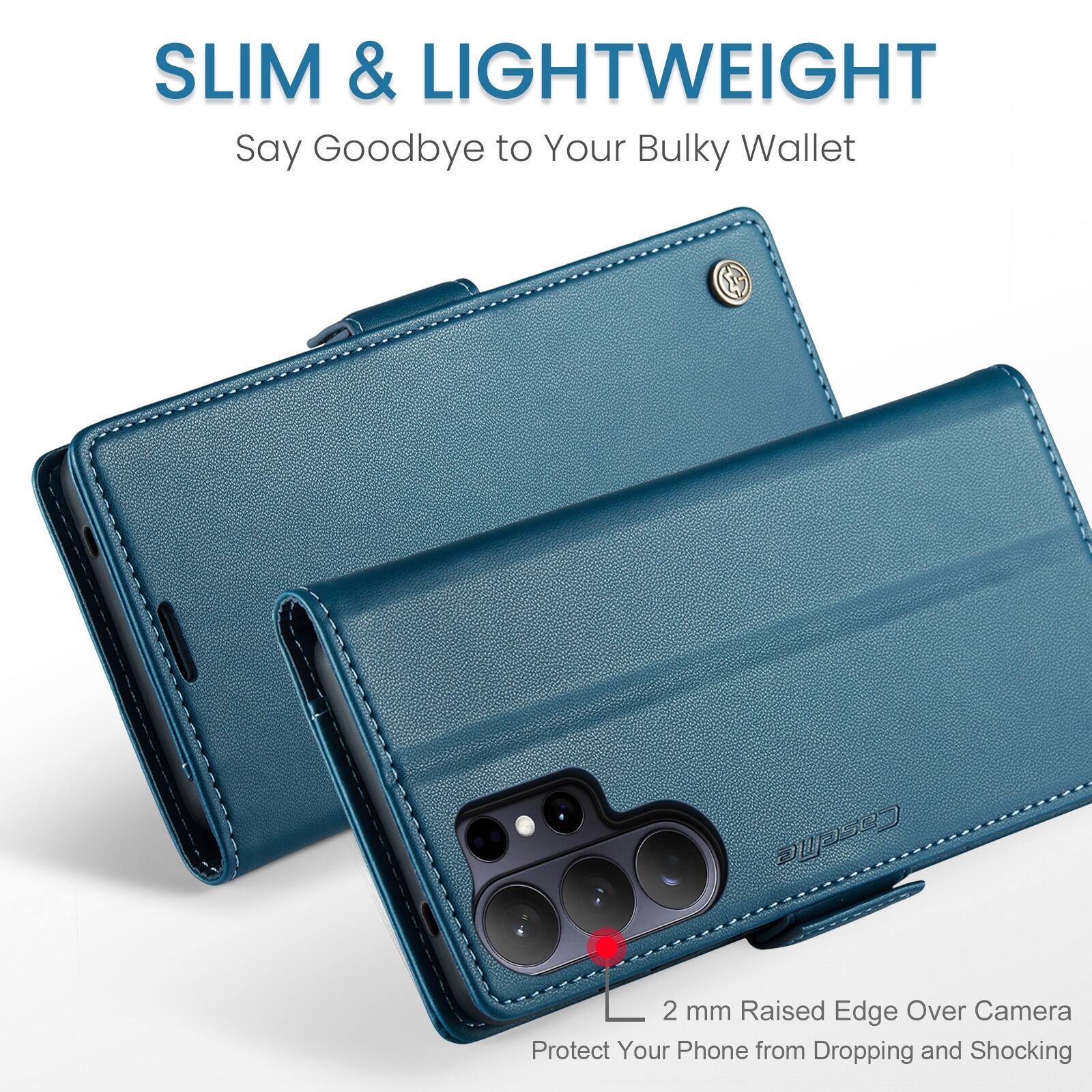 SLIM & LIGHTWEIGHT  
Say Goodbye to Your Bulky Wallet

2 mm Raised Edge Over Camera  
Protect Your Phone from Dropping and Shocking