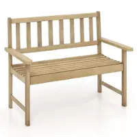 Costway Indonesia Teak Wood Garden Bench 2-Person Patio Bench with Backrest & Armrests - Natural - Front_Zoom