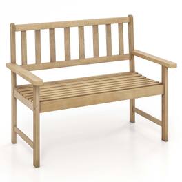 Costway - Indonesia Teak Wood Garden Bench 2-Person Patio Bench with Backrest & Armrests - Natural