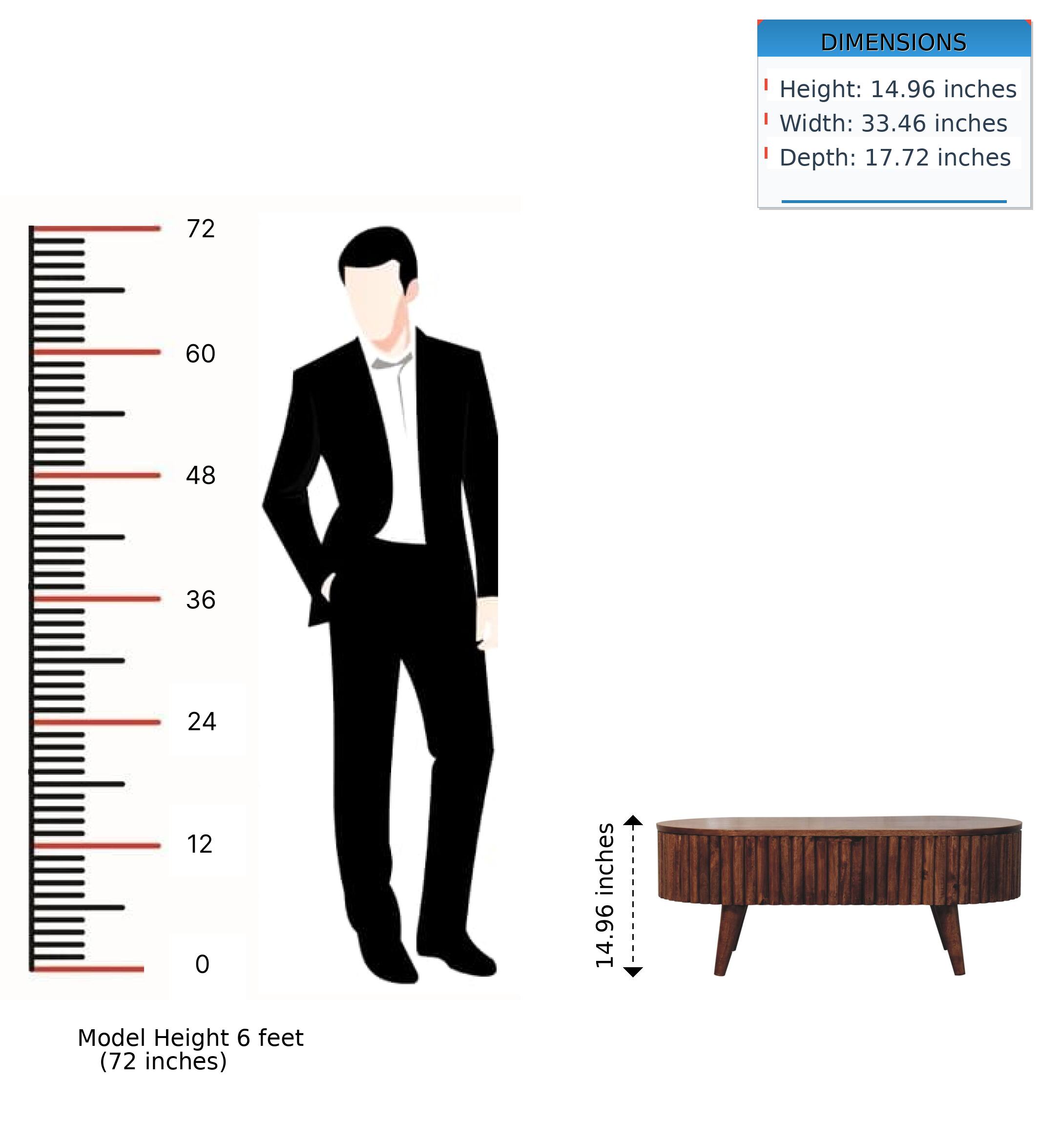 DIMENSIONS  
Height: 14.96 inches  
Width: 33.46 inches  
Depth: 17.72 inches  

Model Height 6 feet (72 inches)
