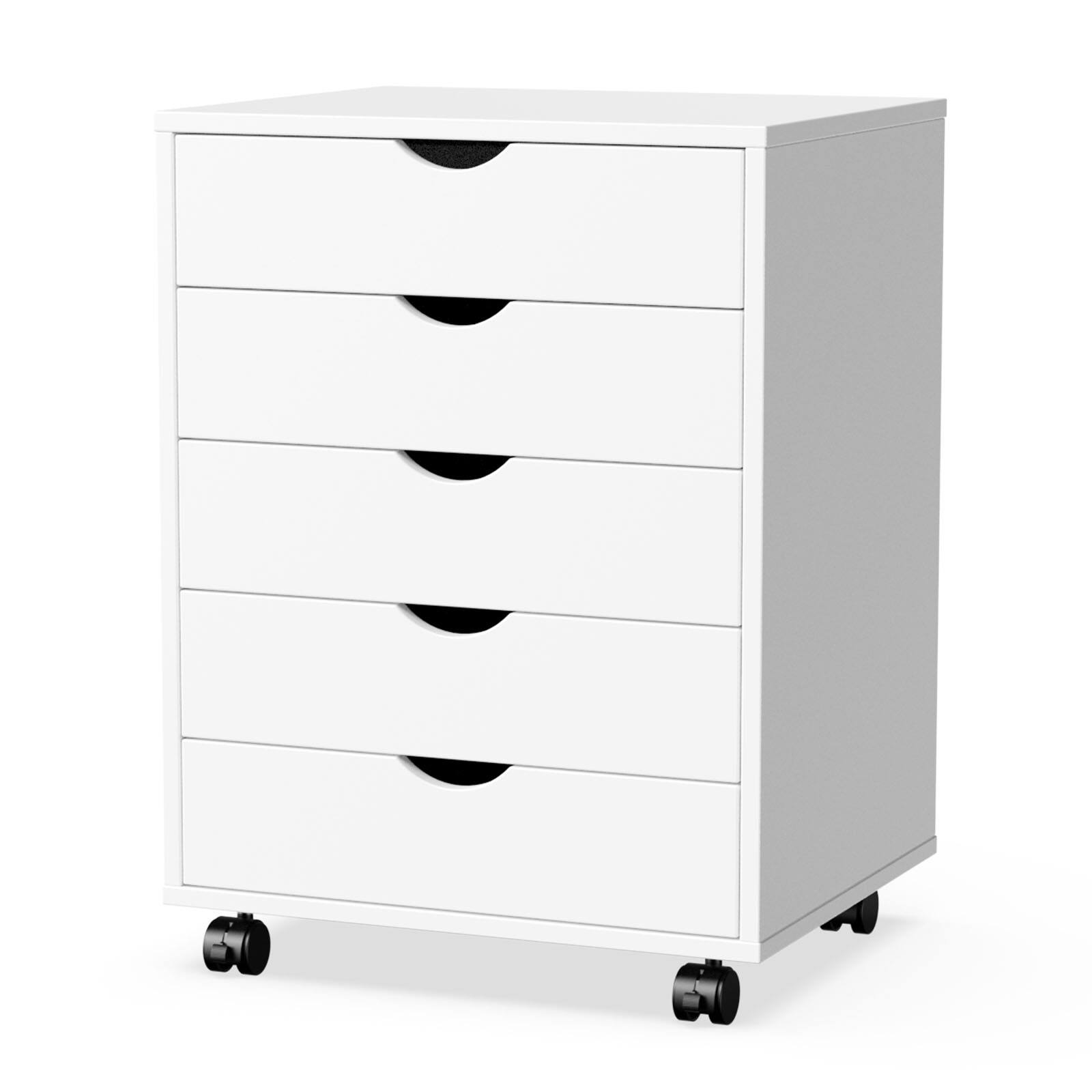 Left. AENKYO - 5 Drawers Storage Cabinet Dressers with Wheels Mobile Organizer Drawers for Office, Bedroom, Home - White.
