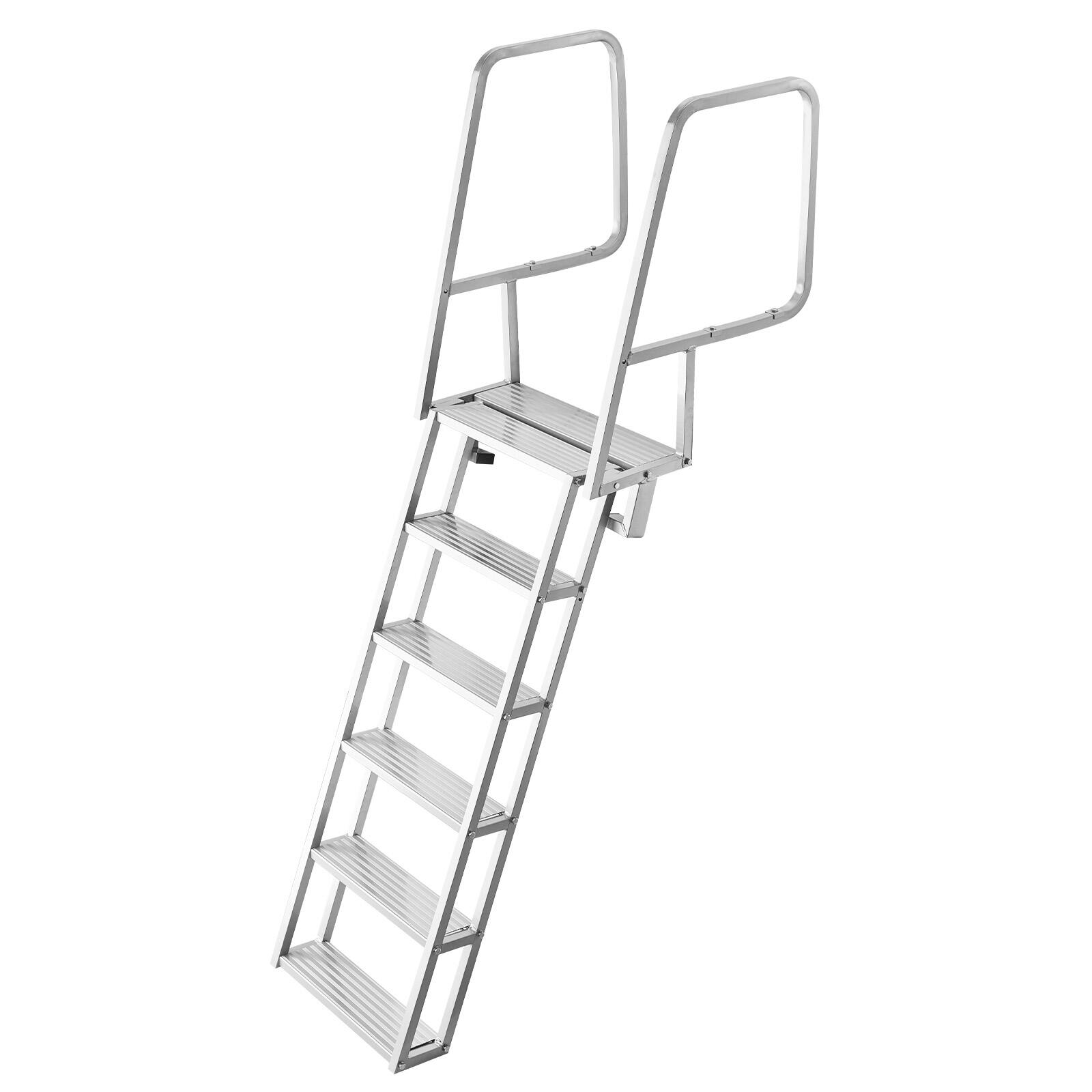 Alt View 5. VEVOR - Flip-Up Dock Ladder, 6-Step, Heavy-Duty Aluminum Alloy Pontoon Boat Swim Ladder, with Non-Slip Wide Steps - Silver.
