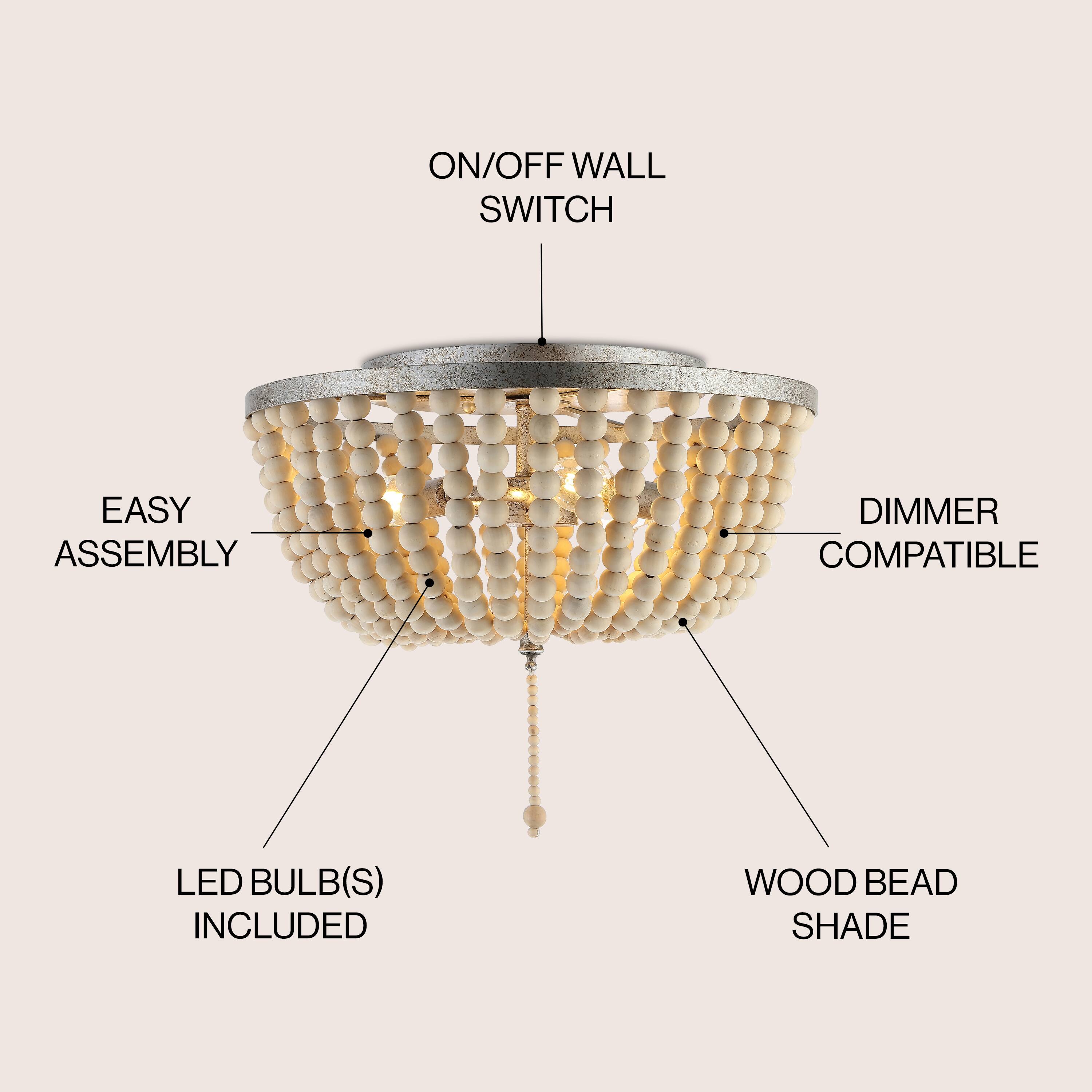 ON/OFF WALL SWITCH  
EASY ASSEMBLY  
DIMMER COMPATIBLE  
LED BULB(S) INCLUDED  
WOOD BEAD SHADE