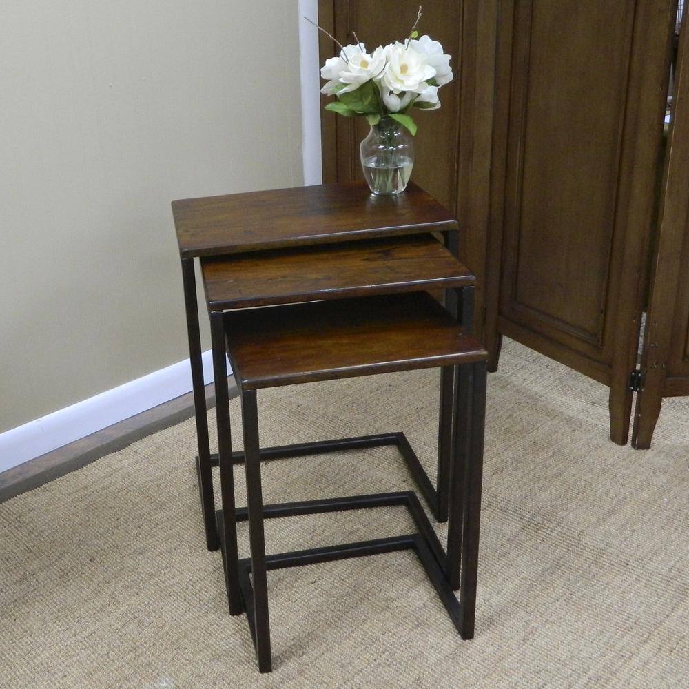 Alt View 1. Carolina Chair & Table - Addison Nesting Table Set - Chestnut Top - Black Base - Chestnut, Black.
