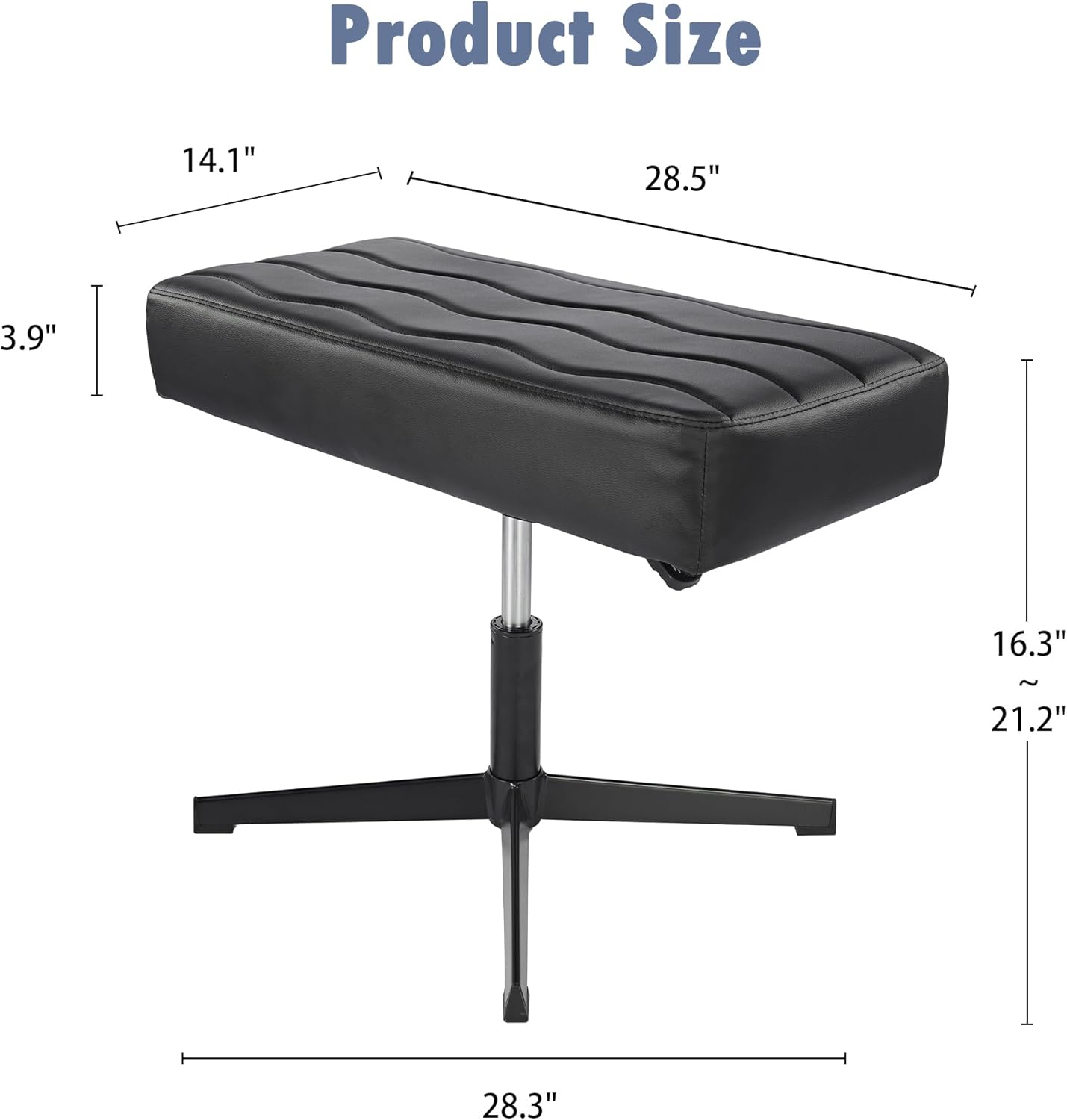 Product Size

- Length: 28.5"
- Width: 14.1"
- Height: 28.3"
- Seat Height: 16.3" to 21.2"
- Seat Depth: 3.9"