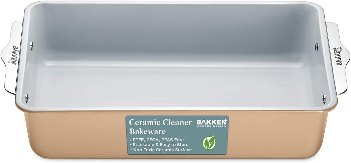 Bakken- Swiss - Ceramic Nonstick Roaster Pan – Aluminized Steel, PFOA & PFAS Free, Non-Toxic, Heavy-Duty Bakeware - Gold