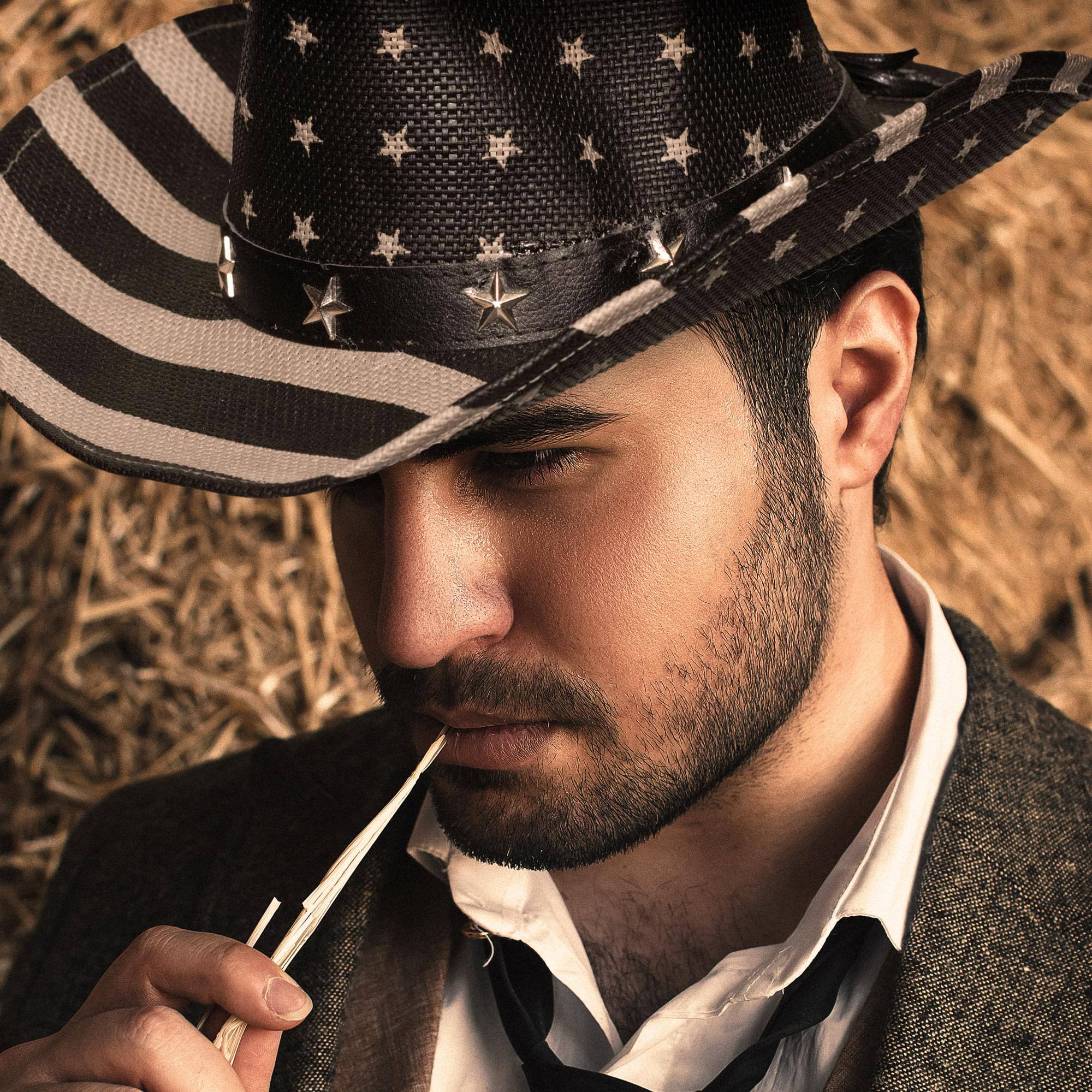 Alt View 1. Underwraps - Black & Gray American Flag Cowboy Hat Adult Costume Accessory - Black.