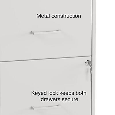 Metal construction  
Keyed lock keeps both drawers secure