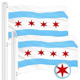 G128 - Chicago Flag 3 x 5 ft — 2-Pack Embroidered Stars & Sewn Stripes, Brass Grommets, 300D Polyester - Assorted Colors