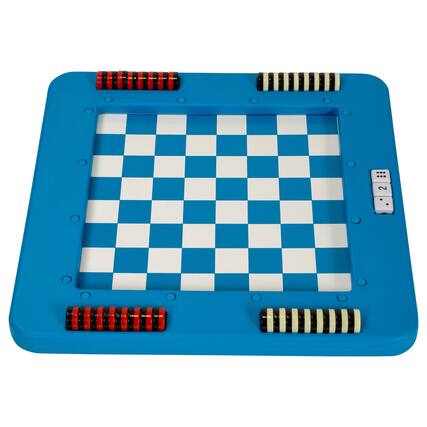 Front. Swim Central - Floating Checkers and Backgammon Magnetic Swimming Pool Board Game Combo - 20" - Blue.
