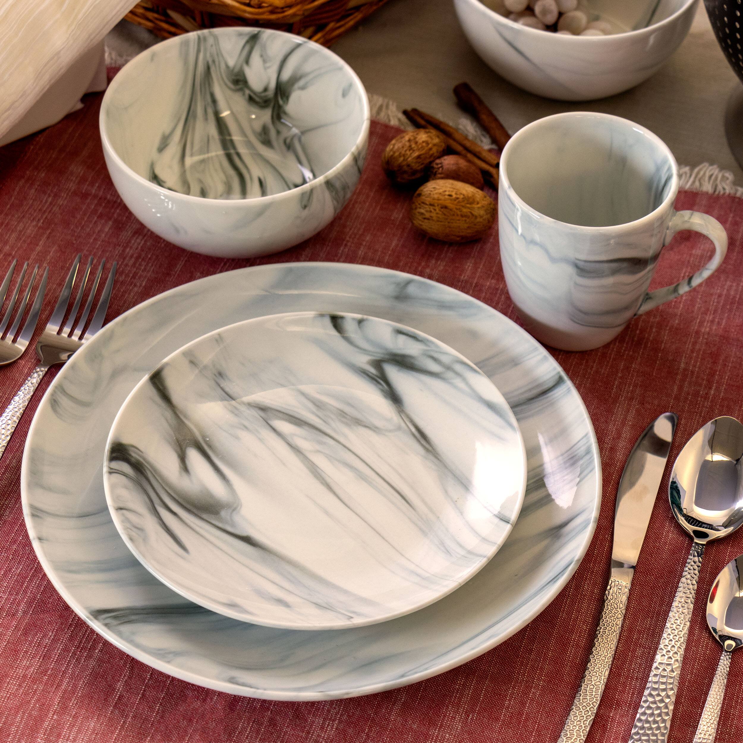 Alt View 8. Elama - Elama Fine Marble 16 Piece Stoneware Dinnerware Set in Black and White - Black and White.