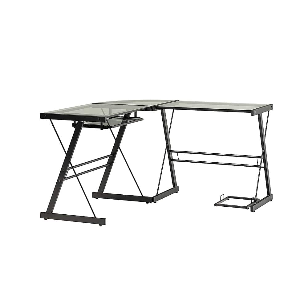 Angle. Walker Edison - L-Shaped Modern Glass Corner Computer Desk - Black Clear.