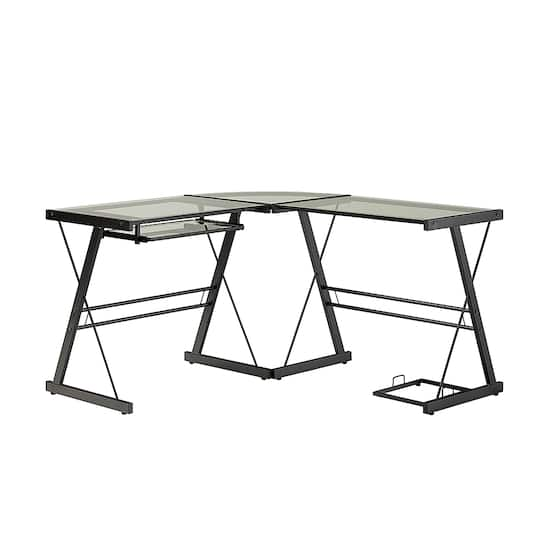 Walker Edison Modern L Shaped Tempered Glass Computer Desk Clear