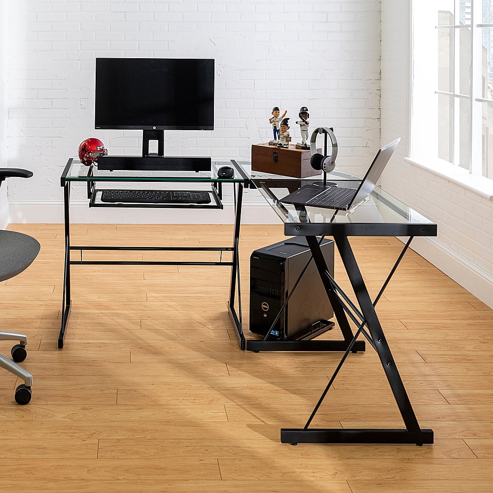 Alt View 15. Walker Edison - L-Shaped Modern Glass Corner Computer Desk - Black Clear.