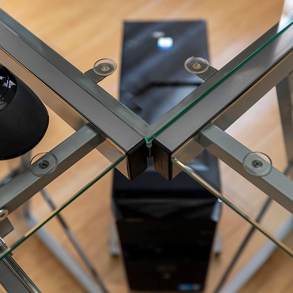 Alt View 15. Walker Edison - 52" L-Shaped Modern Glass Corner Computer Desk - Silver.