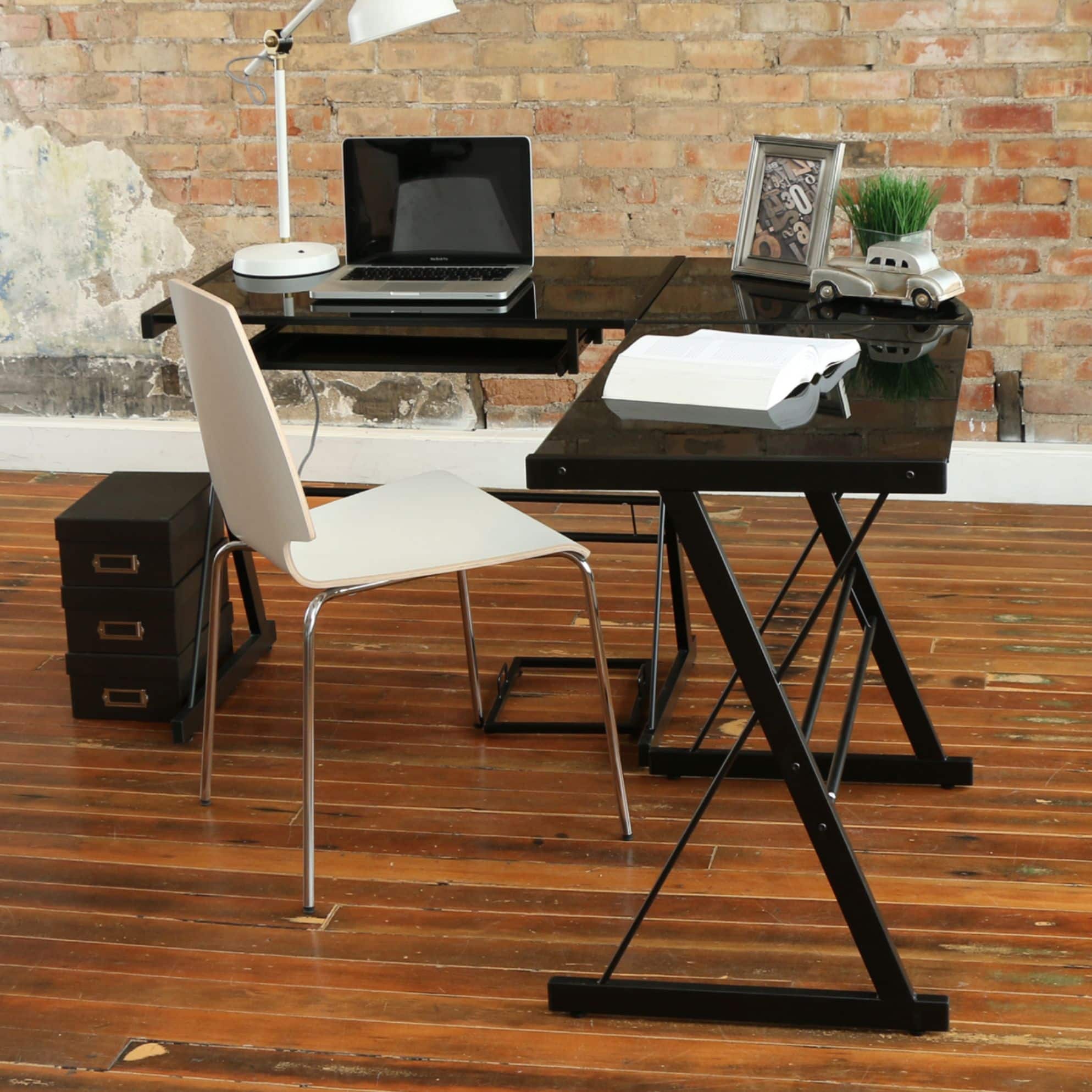 Alt View 18. Walker Edison - 51" L-Shaped Modern Glass Corner Computer Desk - Black.