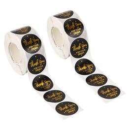 Unique Bargains - 1000pcs Thank You Stickers, 1 Inch Round Self-Adhesive Labels Roll for Small Business Sealing Box Envelope, Style7 - Black