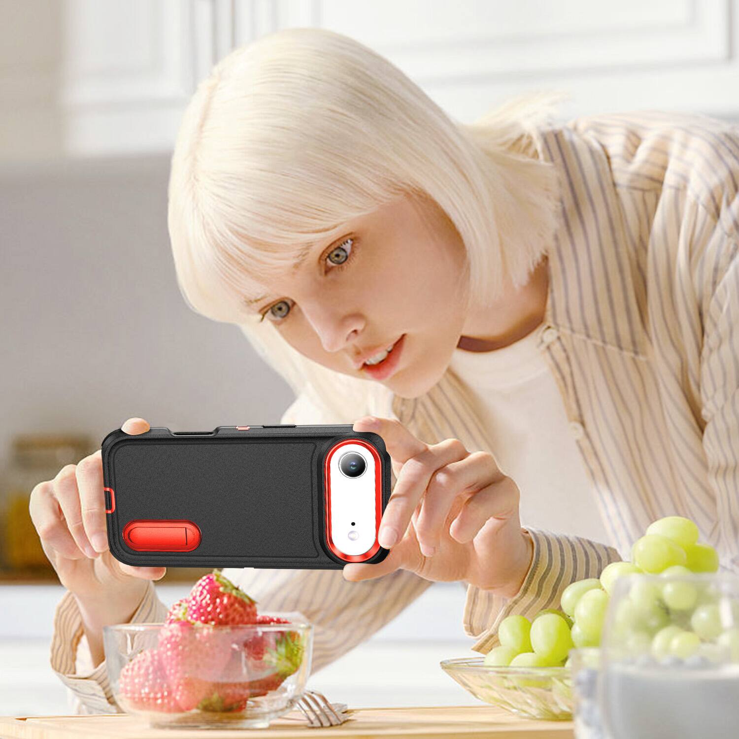 Alt View 4. Dteck - Heavy Duty Case for Apple iPhone Air with Foldable Kickstand,Dual-Layer Shockproof Hard PC Soft Silicone Phone Cover - H.