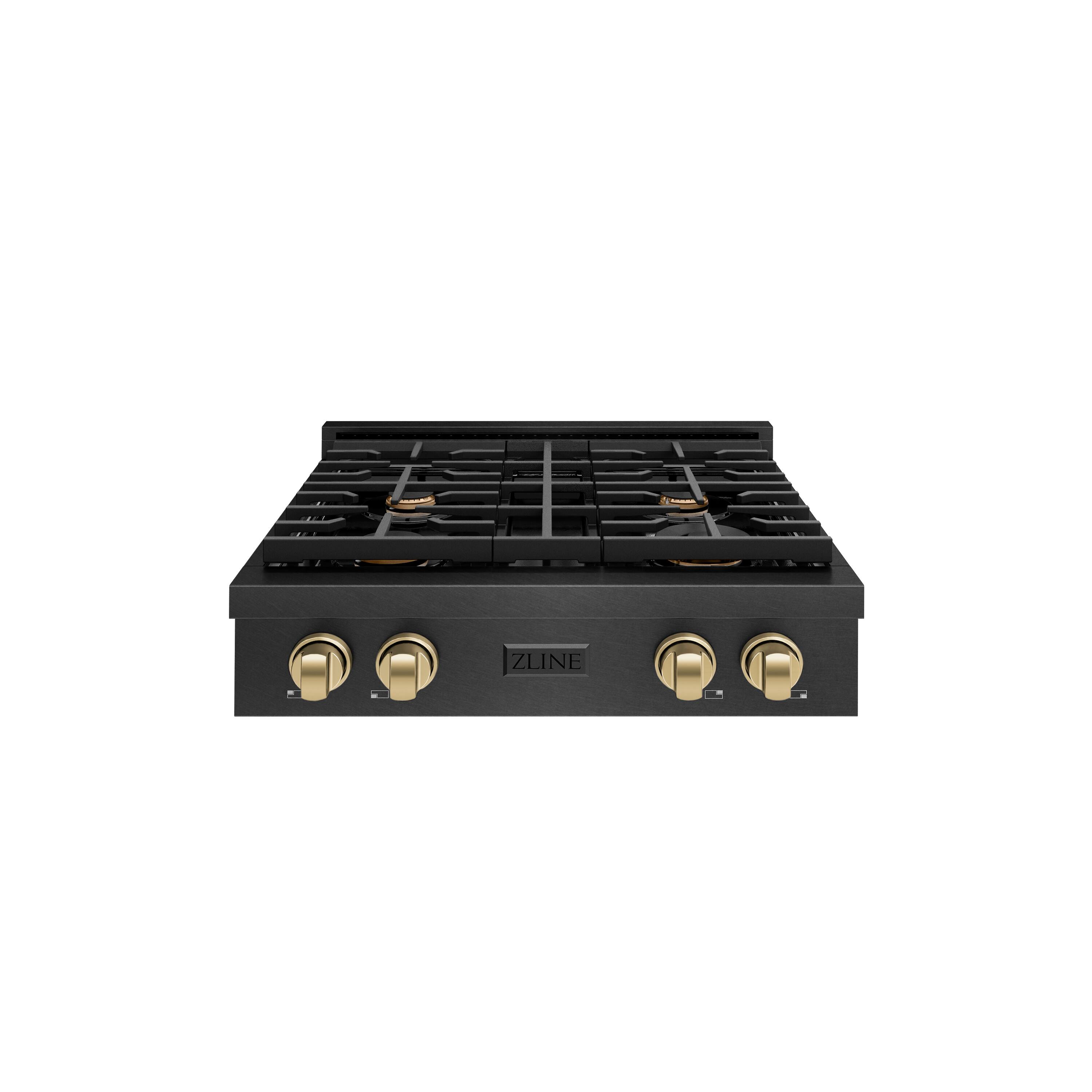 Front. ZLINE - ZLINE Autograph 30 in. 4 Burner Paramount Gas Rangetop in Black Satin Stainless Steel with Bronze Accents (SRTBSZ-30-CB) - Black Satin Stainless Steel.