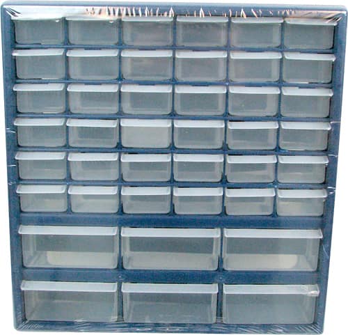 Front. Stalwart - Trademark Tools Deluxe 42-Compartment Storage Box - Clear.