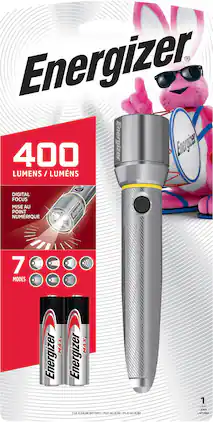 Energizer - LED AA Metal Flashlight with Digital Focus & HD Optics, 400 lumens (Batteries Included) - Silver