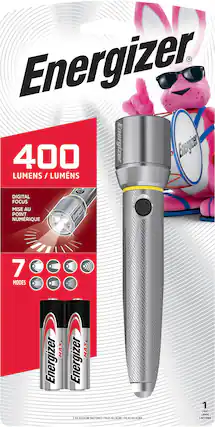 Front. Energizer - LED AA Metal Flashlight with Digital Focus & HD Optics, 400 lumens (Batteries Included) - silver.