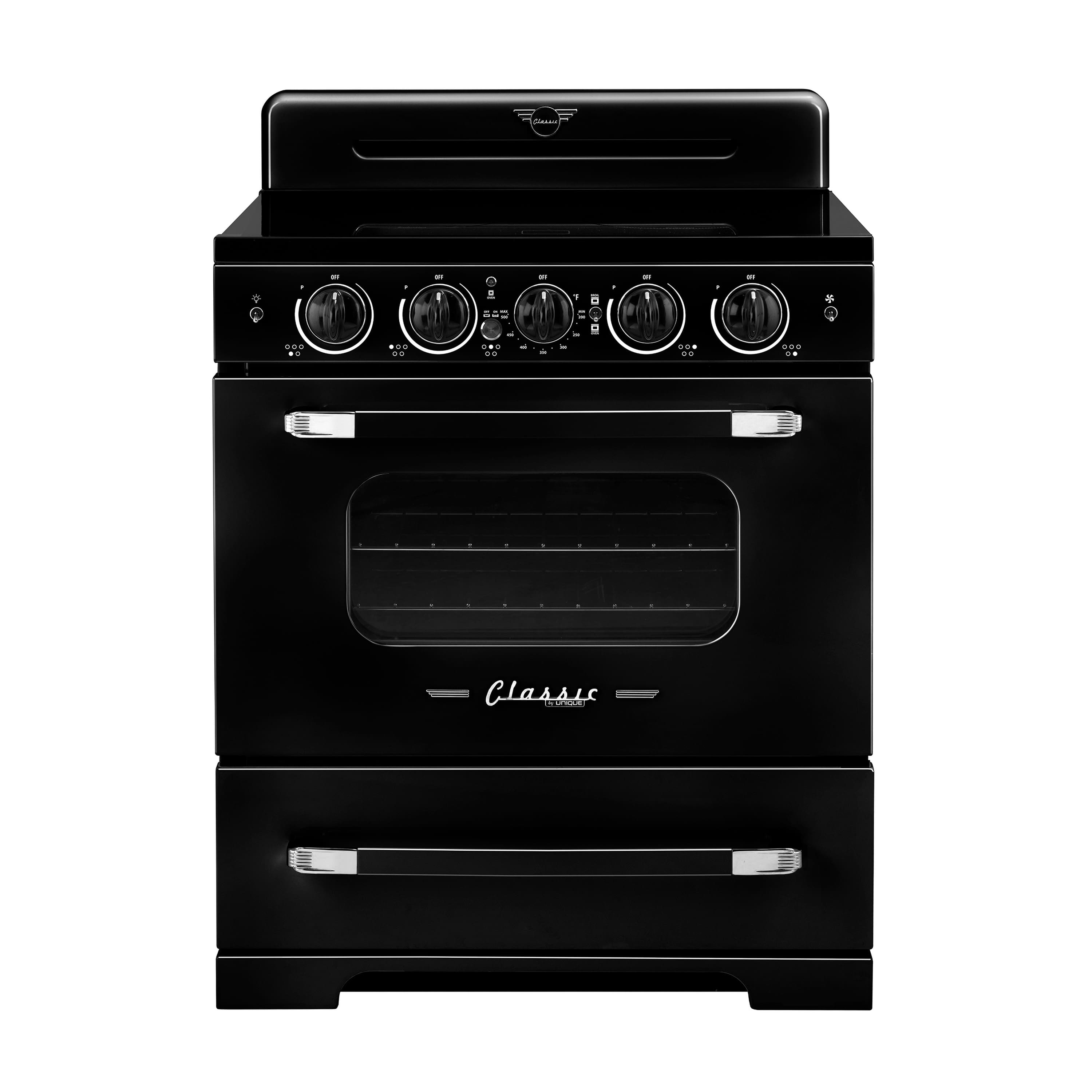 Unique Appliances - 30 in. Wide 5 Elements Classic Retro 3.9 Cu. Ft. Freestanding Induction Range with Air Fry - Midnight Black
