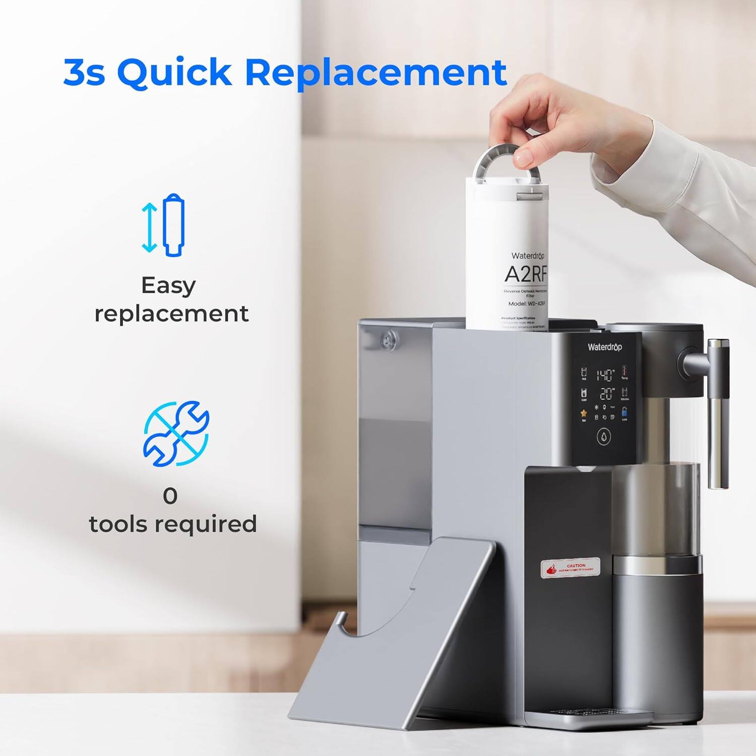 3s Quick Replacement Easy replacement Waterdrop A2RF - Model: WM-DTF 0 tools required