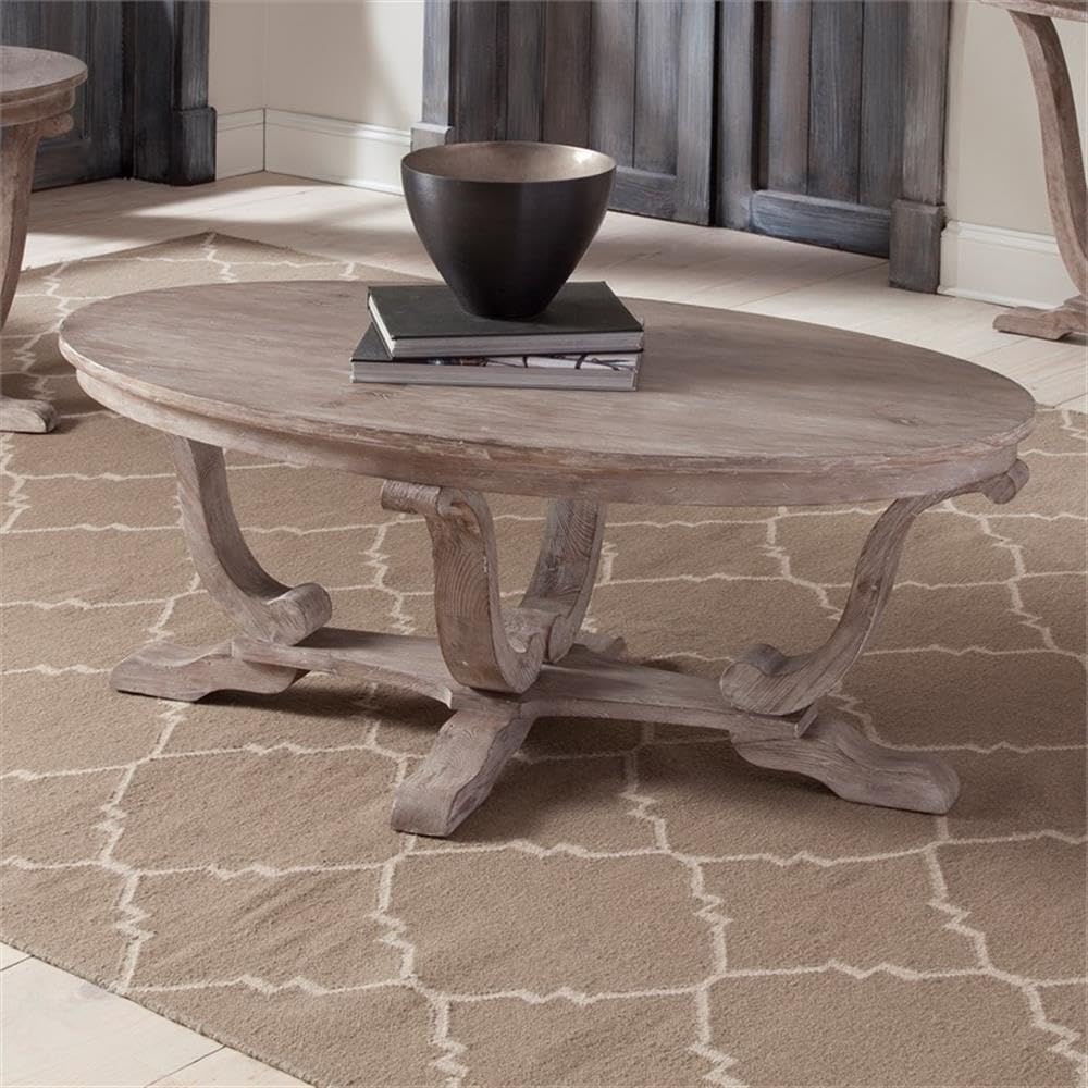 Alt View 2. Liberty Furniture Industries - Greystone Mill Oval Cocktail Table in Stone White Wash w/ Wirebrush Distressing - Gray.