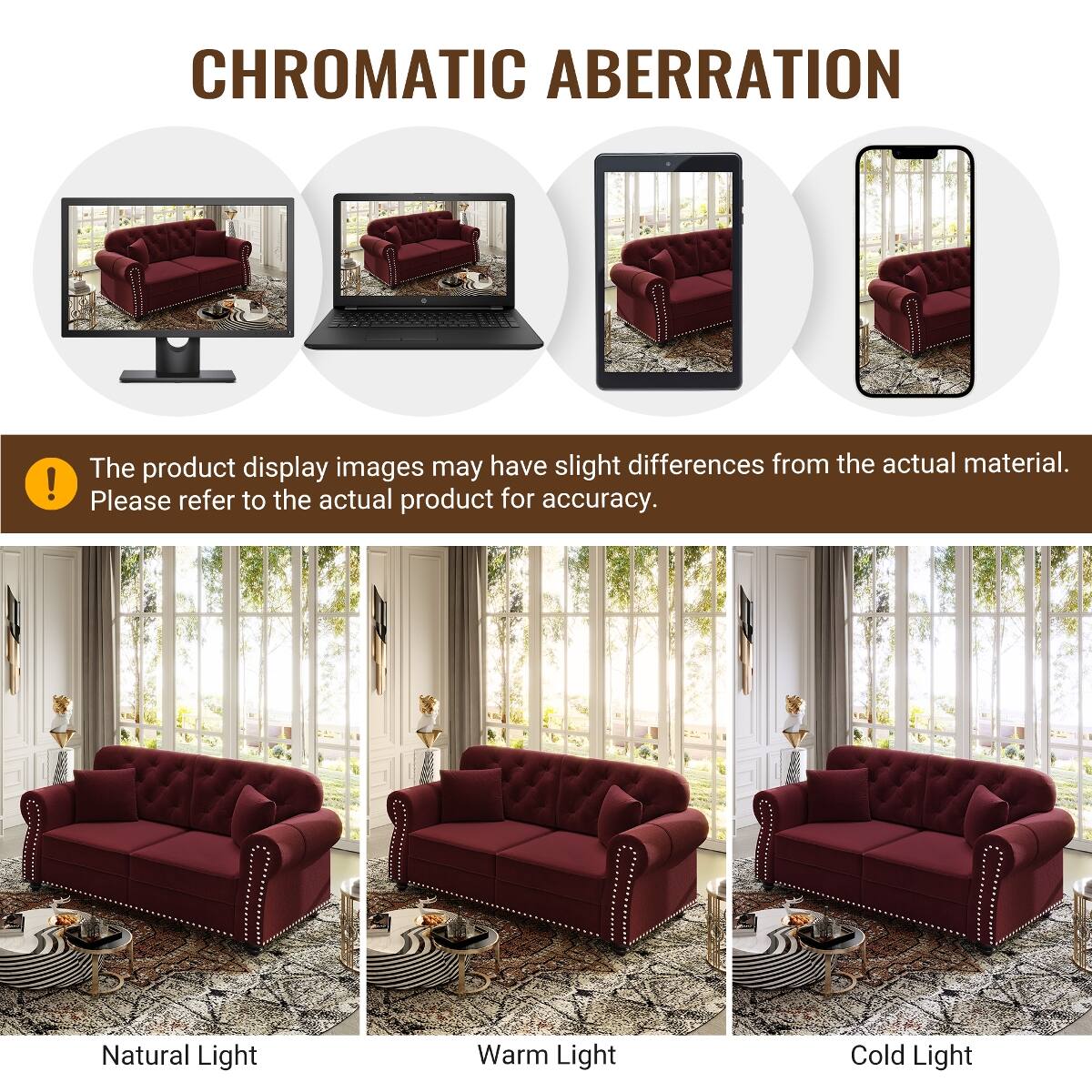 CHROMATIC ABERRATION

The product display images may have slight differences from the actual material. Please refer to the actual product for accuracy.

Natural Light
Warm Light
Cold Light