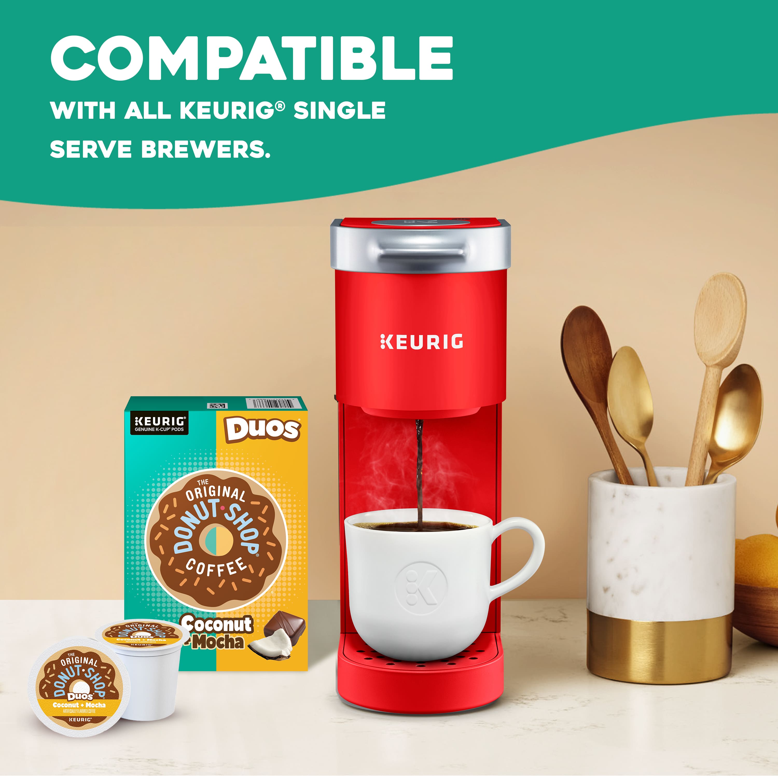 Compatible with all Keurig single serve brewers. Keurig and Duos - The Original Donut Shop Coffee Saves Coconut | Mocha - Original | Mocha.