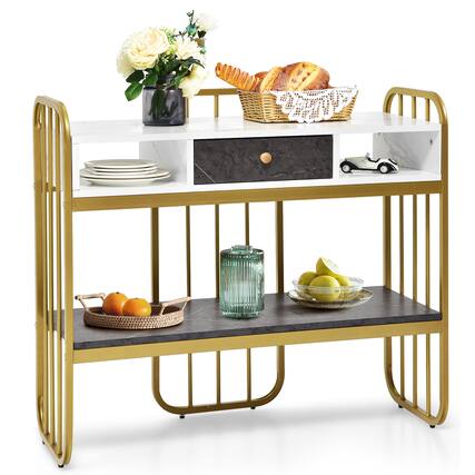 Front. Costway - Costway Console Table with Drawer Storage Shelf Wide Tabletop Modern for Entryway - White,Gold,Black.