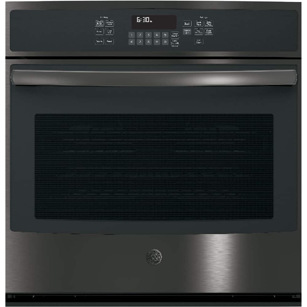 Front. GE - 30" Built-In Single Electric Convection Wall Oven - Black Stainless Steel.