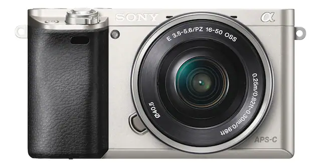 Front. Sony - Alpha a6000 Mirrorless Camera with 16-50mm Retractable Lens - Silver.