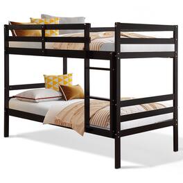 Ecooso - Twin Wooden Bunk Bed Frame with Ladder and Guardrail for Safety - Brown
