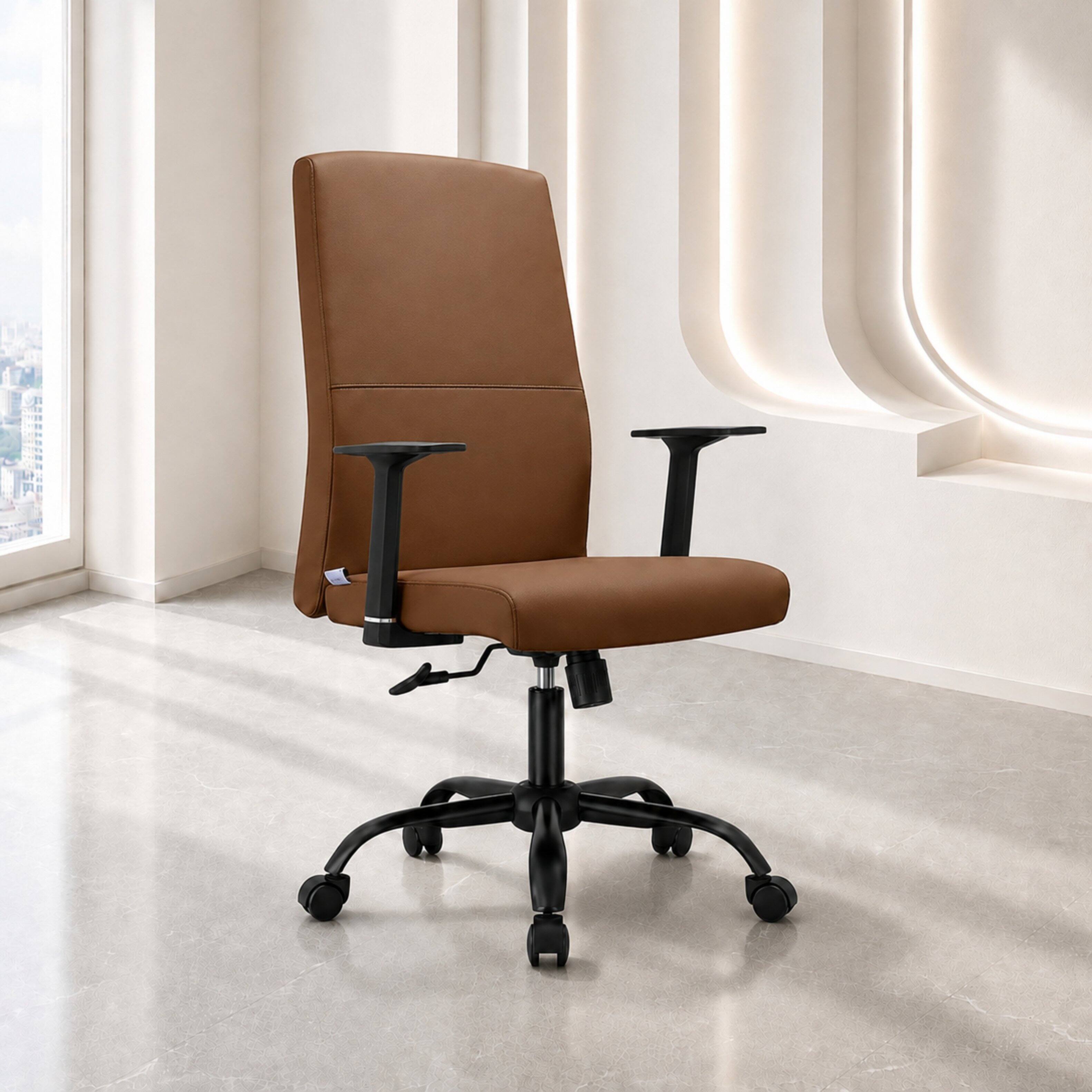 Alt View 8. LeisureMod - Evander Ergonomic Leather Office Chair, Aluminum Frame, Adjustable Height, Swivel Desk Chair for Home Office Workspace - Dark Brown.