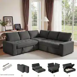 Dyonery - 80" L-Shaped Modern Sofa Modular Sectional Couch, 5-Seat Corduory Deep Seat Sofa with 6 Cushion - Gray