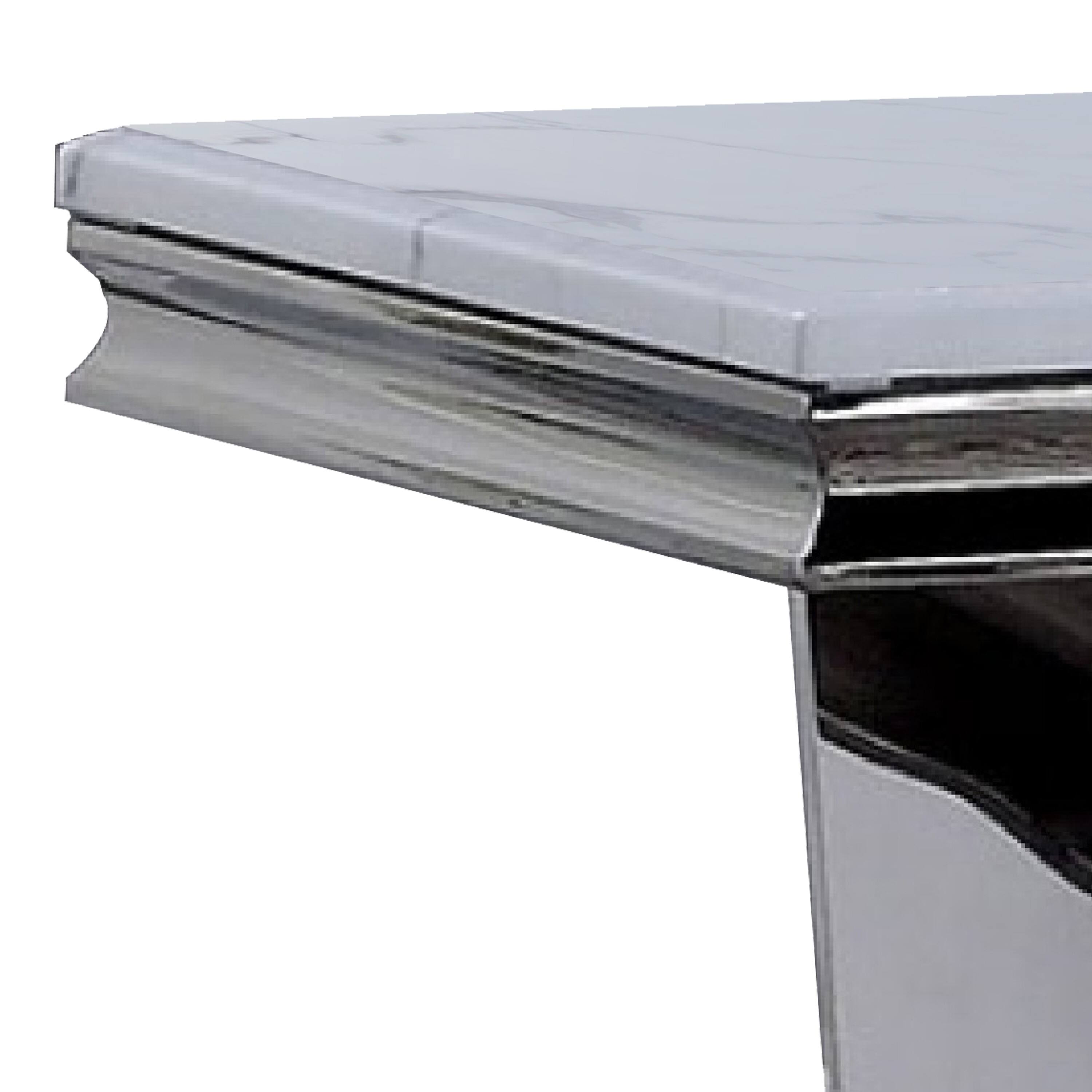 Alt View 1. Manhattan Lane - Vily Side End Table, 24 Inch Faux Marble Top, V-Style Chrome Pedestal - White, Chrome.