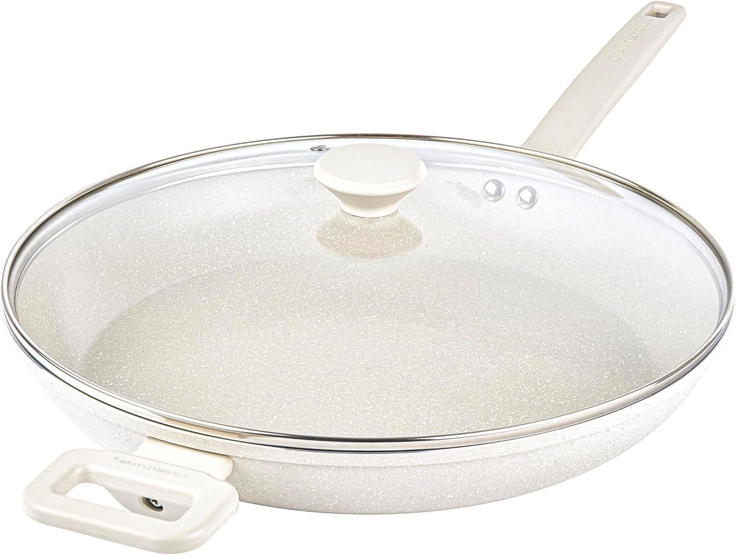 Front. Granitestone - Granitestone Desert Collection Beige 14'' Nonstick Fry Pan with Lid - Beige.