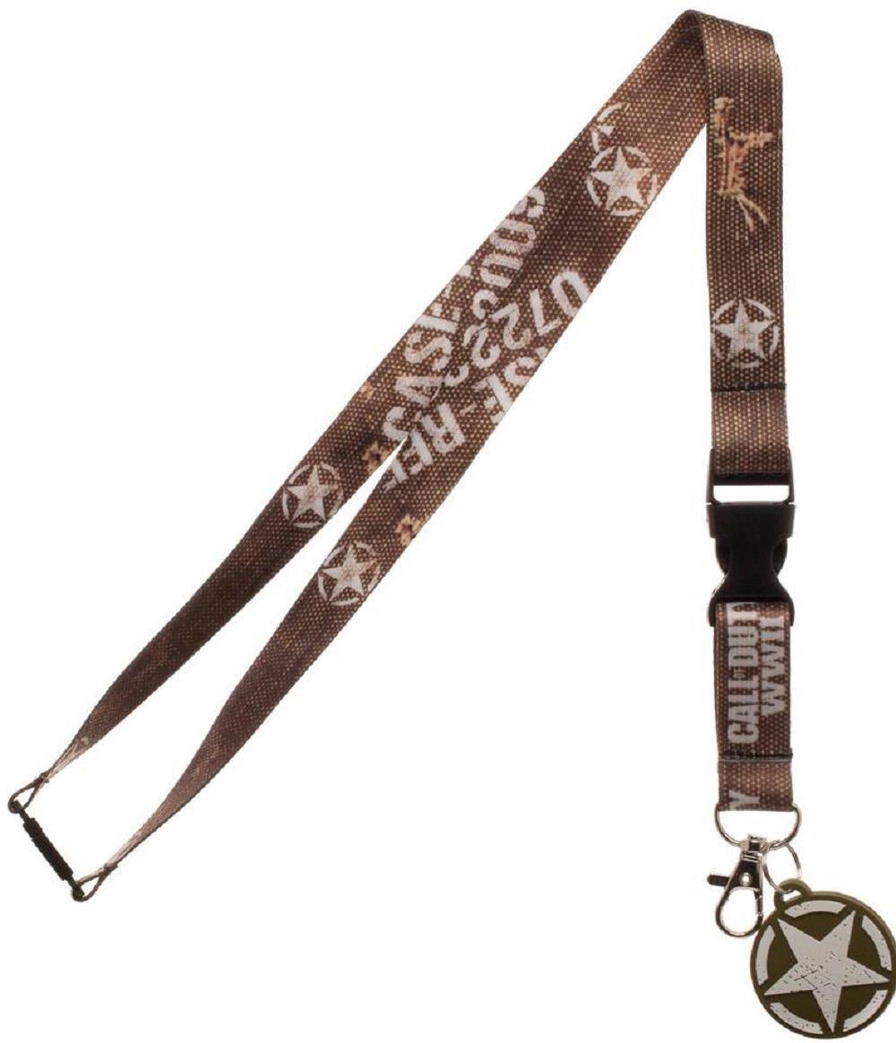 Front. Bioworld - Call of Duty World War 2 Logo Lanyard with Star of Victory Button - Yellow and Oliver Green.