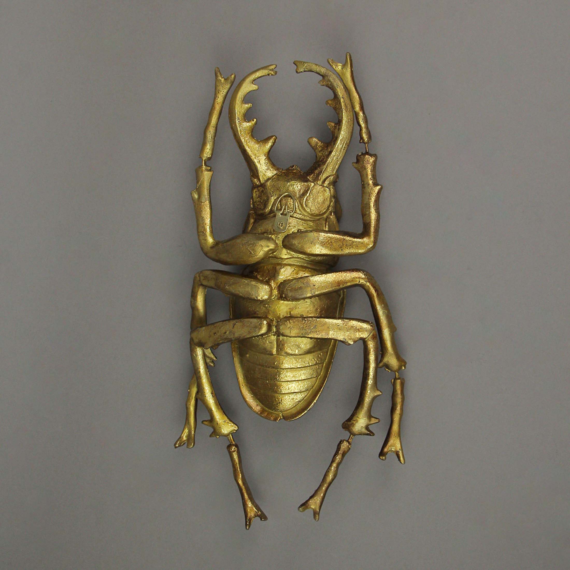 Alt View 2. Contrast Inc. - Resin Gold Stag Beetle Painted Sculpture Wall Art Home Decor Hanging Statue - Gold.
