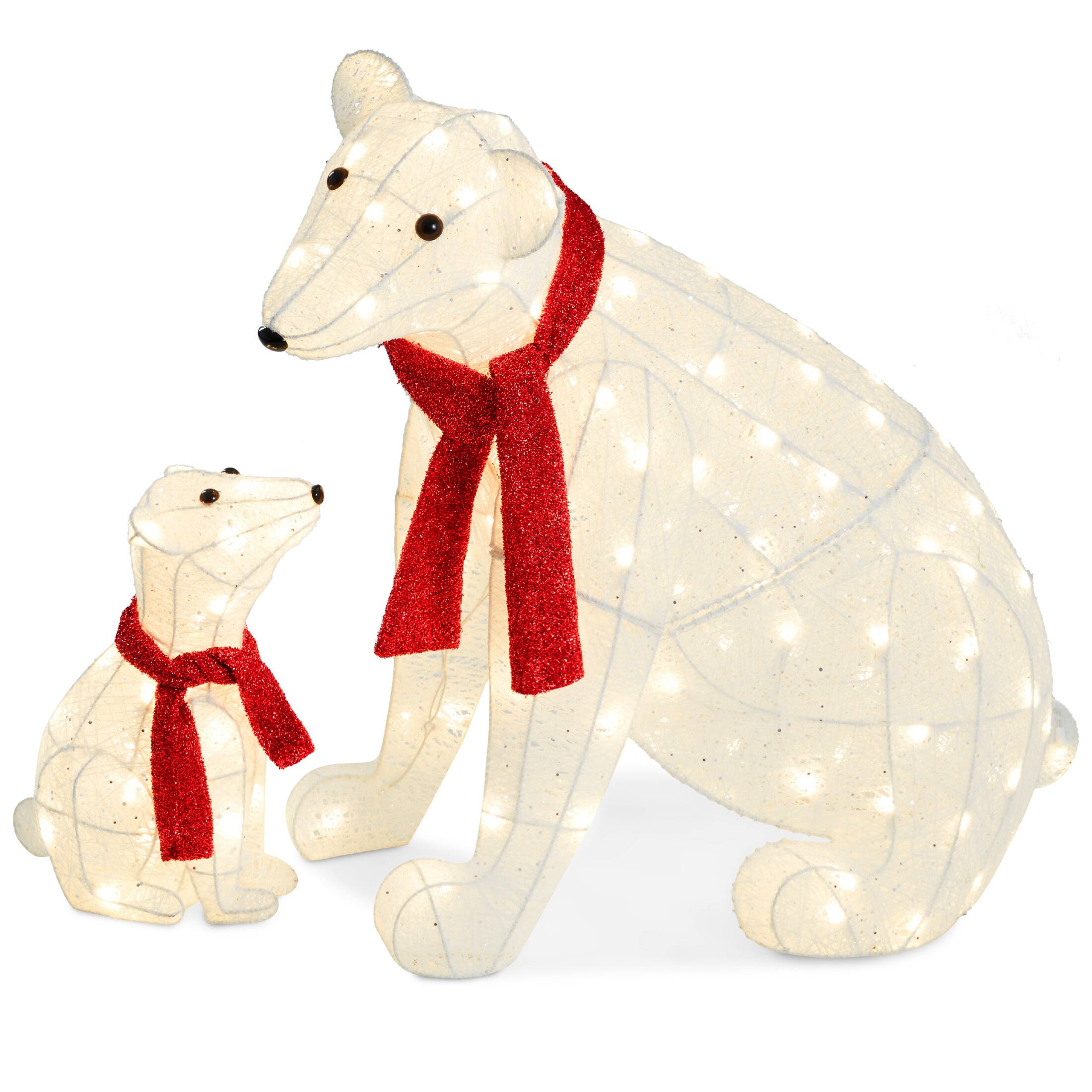 Best Choice Products - Large Lighted Polar Bear Family w/ 145 Pre-Strung LED Lights, Zip Ties, Ground Stakes - Red/White