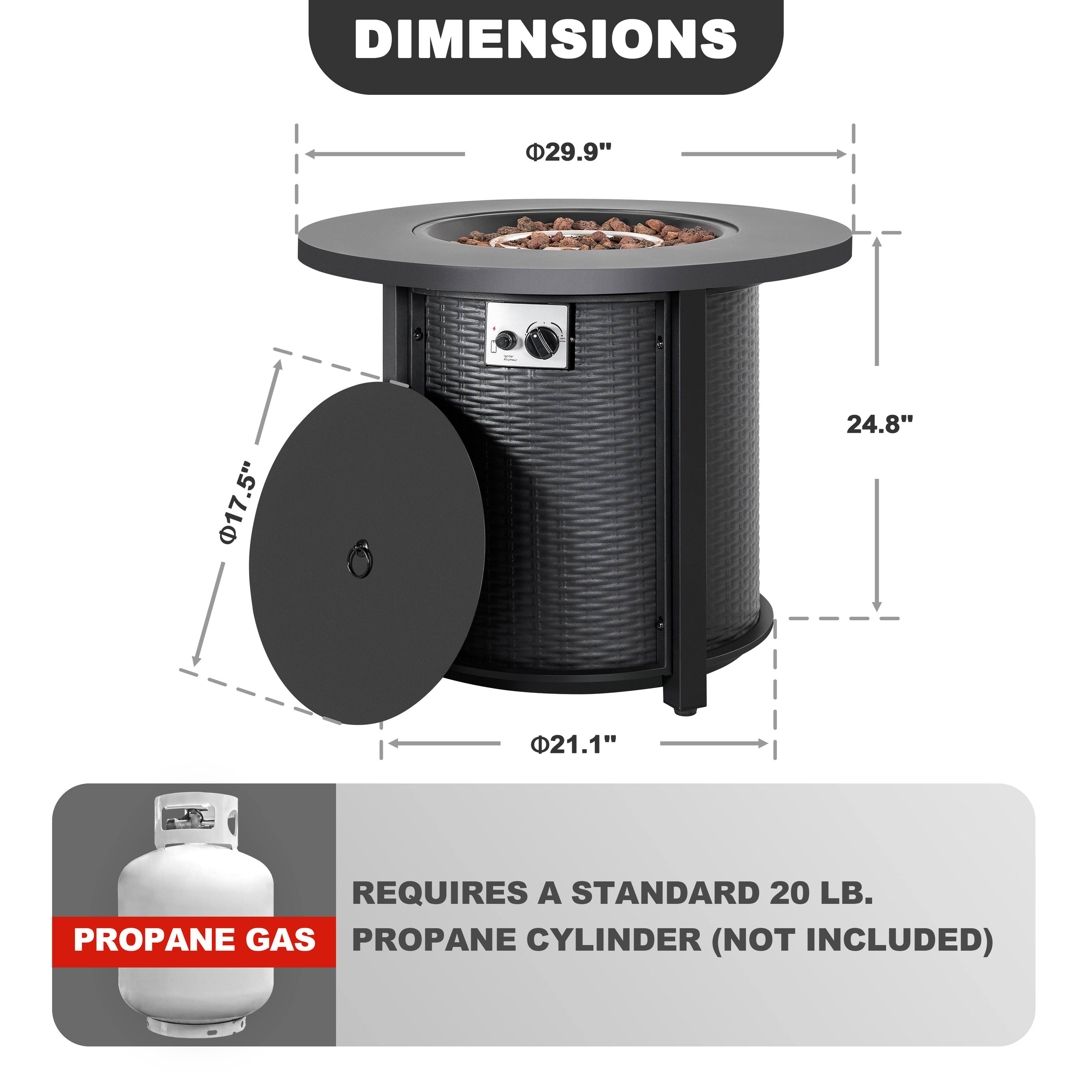 DIMENSIONS  
29.9"  
17.5"  
24.8"  
21.1"  

REQUIRES A STANDARD 20 LB. PROPANE GAS CYLINDER (NOT INCLUDED)