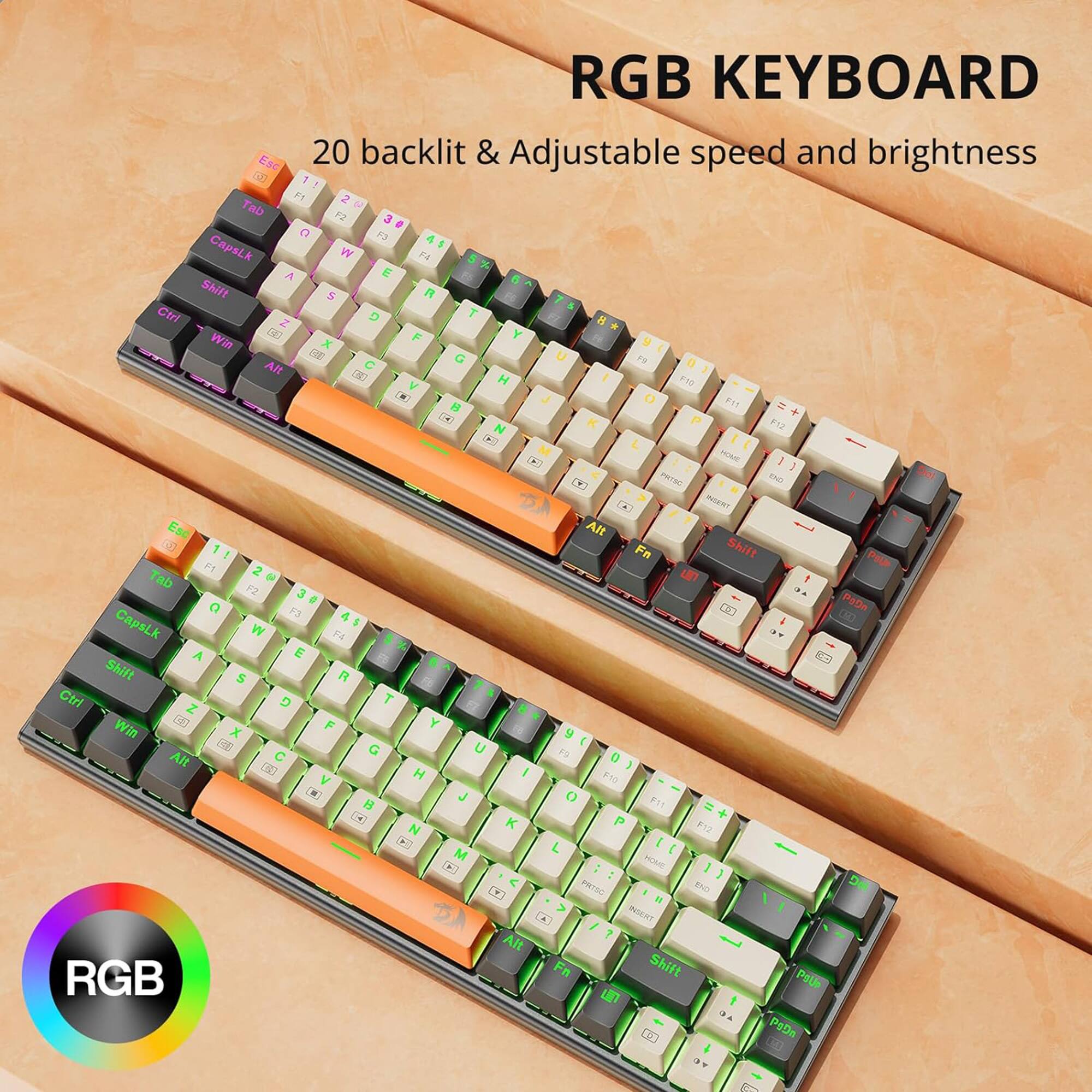RGB Keyboard: 20 Backlit & Adjustable Speed and Brightness.