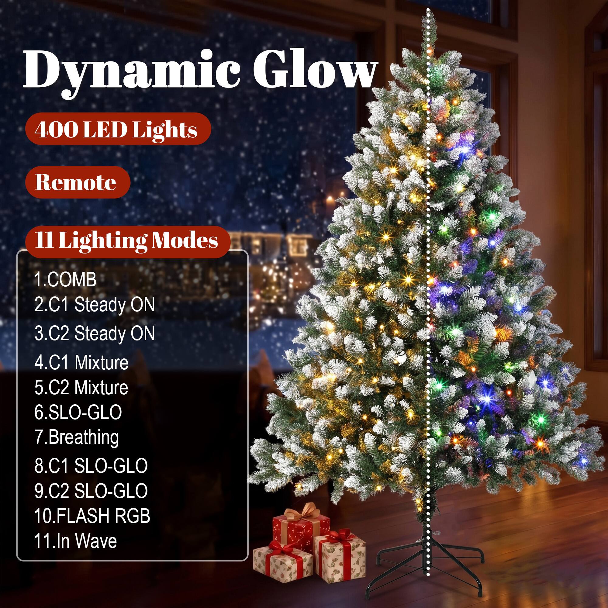 Dynamic Glow 400 LED Lights  
Remote  
11 Lighting Modes  
1. COMB  
2. C1 Steady ON  
3. C2 Steady ON  
4. C1 Mixture  
5. C2 Mixture  
6. SLO-GLO  
7. Breathing  
8. C1 SLO-GLO  
9. C2 SLO-GLO  
10. FLASH RGB  
11. In Wave